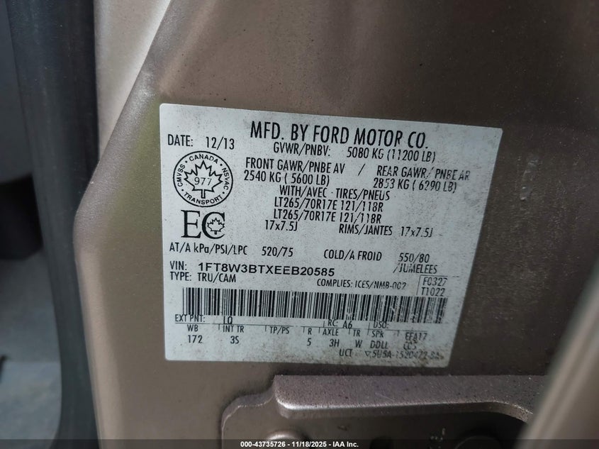 2014 Ford F-350 Xlt VIN: 1FT8W3BTXEEB20585 Lot: 43735726