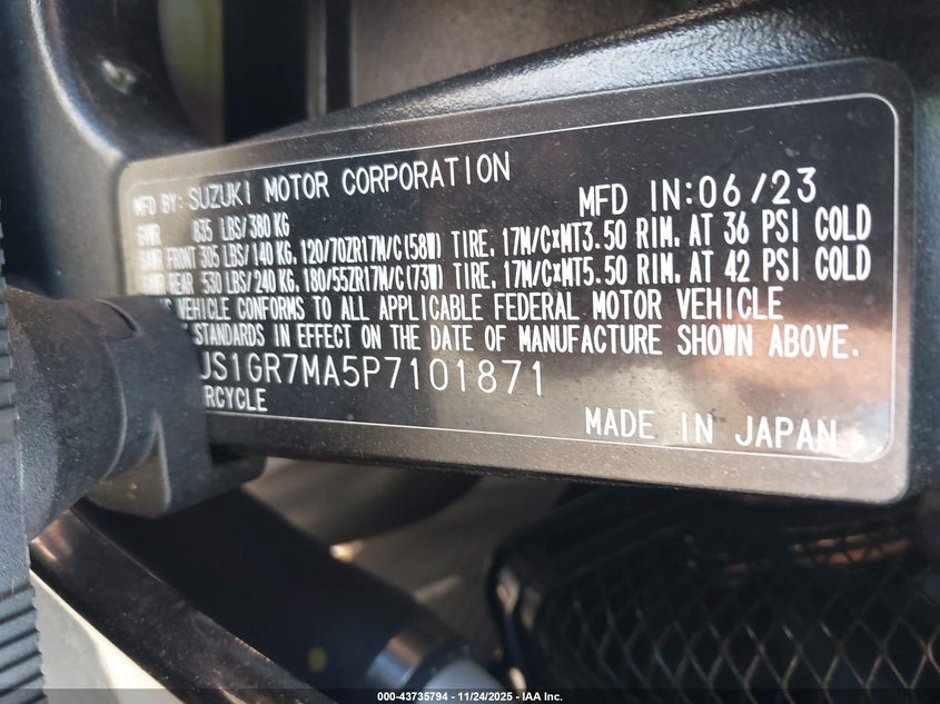 2023 Suzuki Gsx-R750 VIN: JS1GR7MA5P7101871 Lot: 43735794