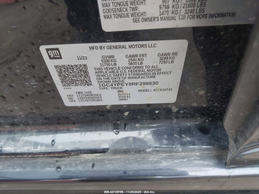 2024 Chevrolet Silverado 2500Hd 4Wd Standard Bed Ltz VIN: 1GC4YPEY8RF286630 Lot: 43735798