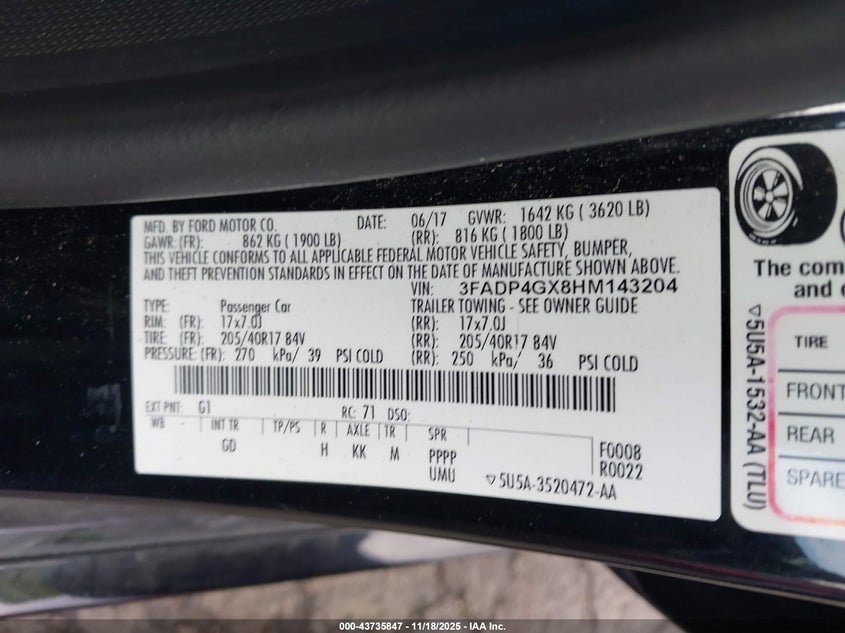 2017 Ford Fiesta St VIN: 3FADP4GX8HM143204 Lot: 43735847