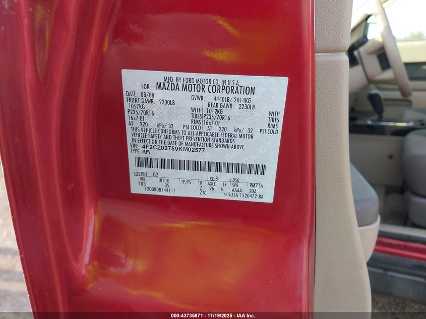 2009 Mazda Tribute I Sport VIN: 4F2CZ02759KM02577 Lot: 43735871