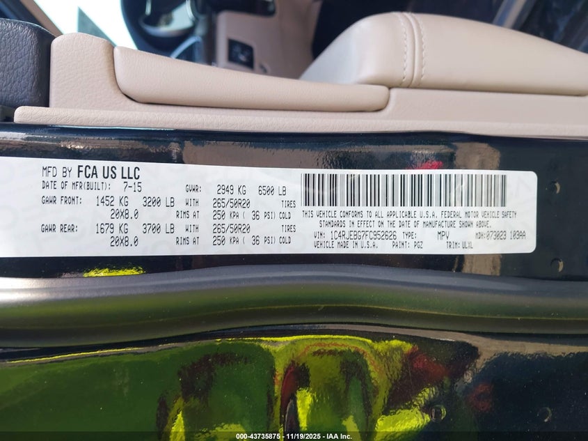 1C4RJEBG7FC952626 2015 JEEP GRAND CHEROKEE photo no. 9