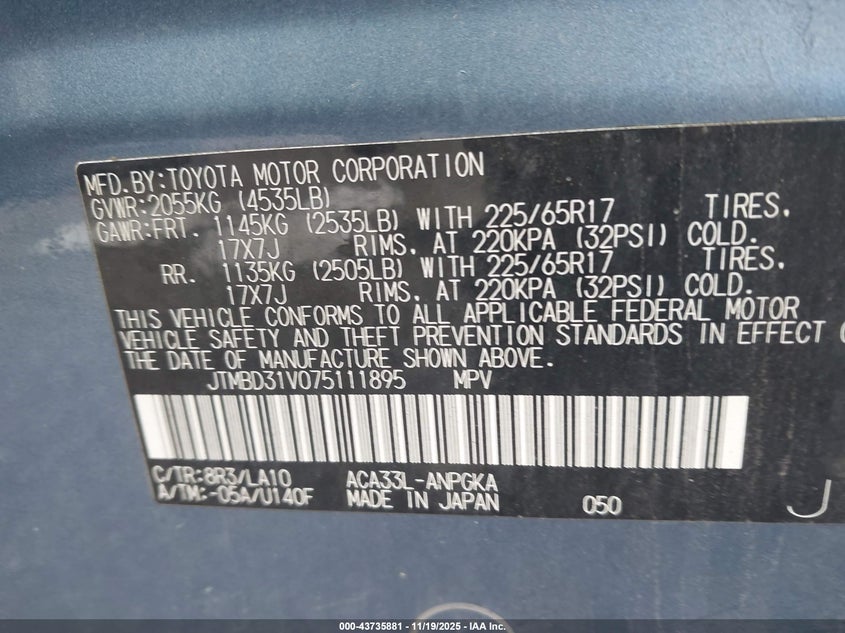 JTMBD31V075111895 2007 TOYOTA RAV 4 photo no. 9