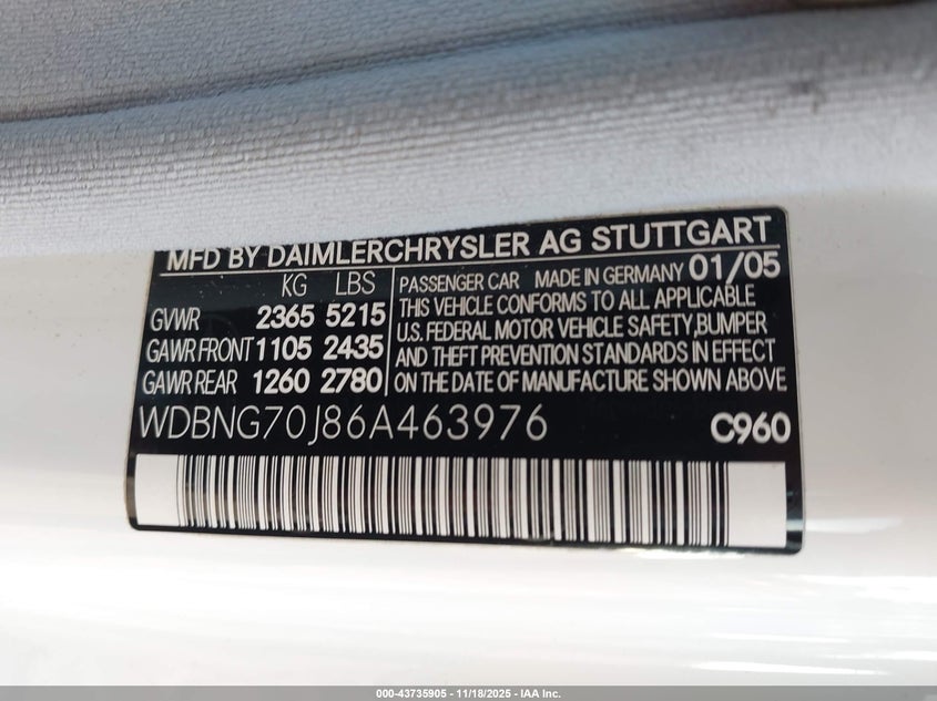 2006 Mercedes-Benz S 430 VIN: WDBNG70J86A463976 Lot: 43735905