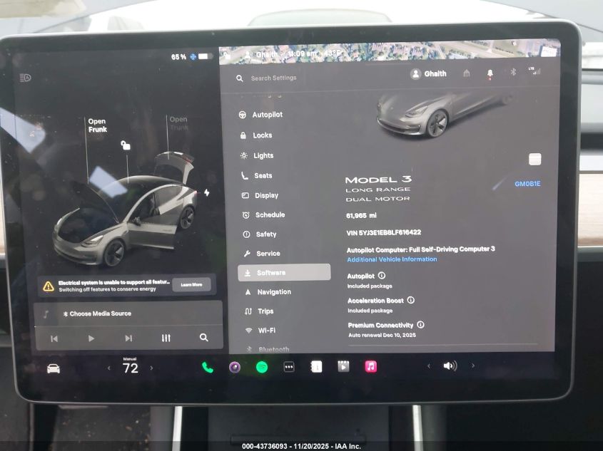 2020 Tesla Model 3 Long Range Dual Motor All-Wheel Drive VIN: 5YJ3E1EB8LF616422 Lot: 43736093