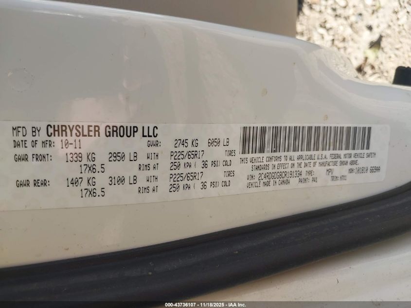 2012 Dodge Grand Caravan Crew VIN: 2C4RDGDG8CR191334 Lot: 43736107