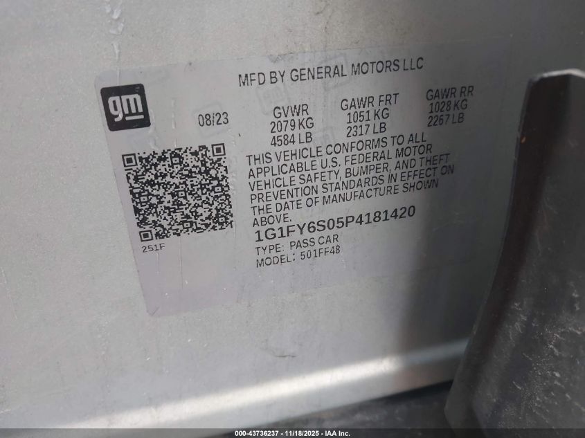 2023 Chevrolet Bolt Euv Fwd Lt VIN: 1G1FY6S05P4181420 Lot: 43736237