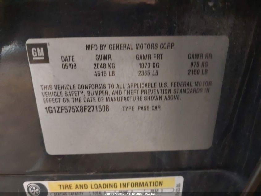 2008 Chevrolet Malibu Hybrid VIN: 1G1ZF575X8F271508 Lot: 43736247