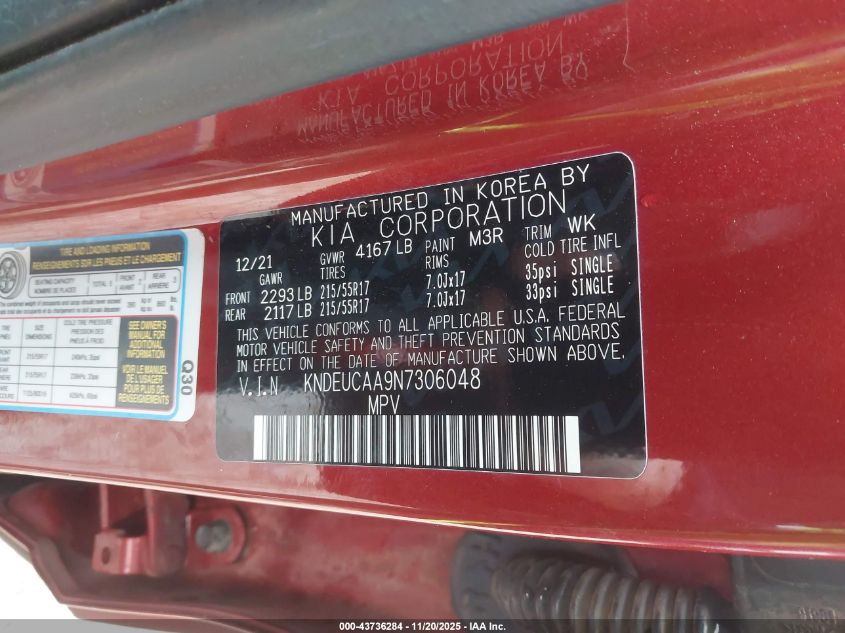 2022 Kia Seltos S VIN: KNDEUCAA9N7306048 Lot: 43736284