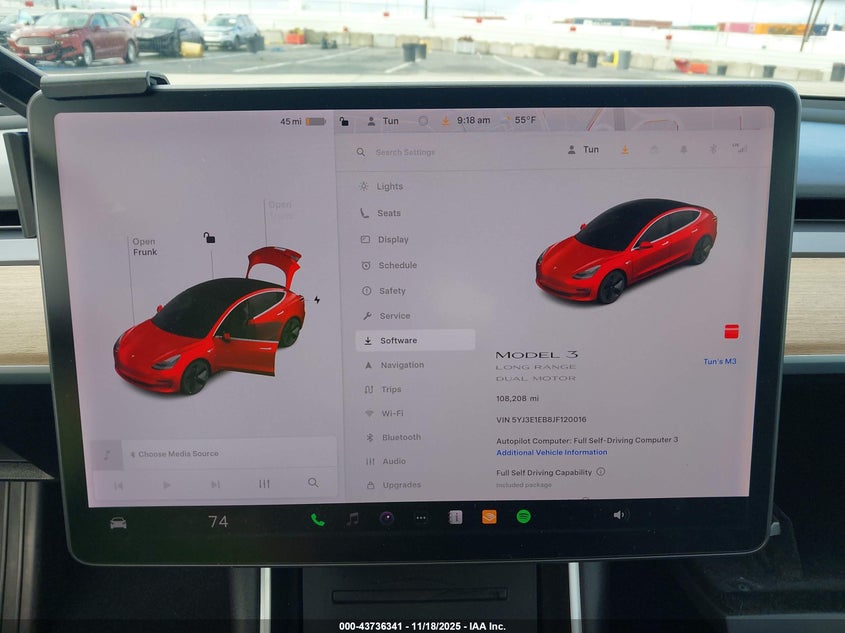 2018 Tesla Model 3 Long Range/Performance VIN: 5YJ3E1EB8JF120016 Lot: 43736341