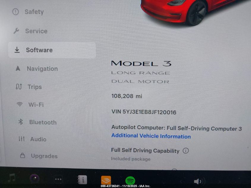 2018 Tesla Model 3 Long Range/Performance VIN: 5YJ3E1EB8JF120016 Lot: 43736341