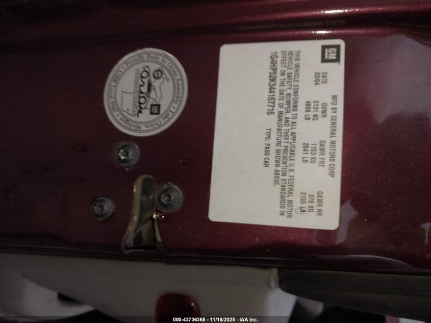 2004 Buick Lesabre Custom VIN: 1G4HP52K344167716 Lot: 43736368