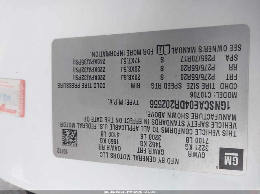 2013 Chevrolet Tahoe Ls VIN: 1GNSCAE04DR202556 Lot: 43736394