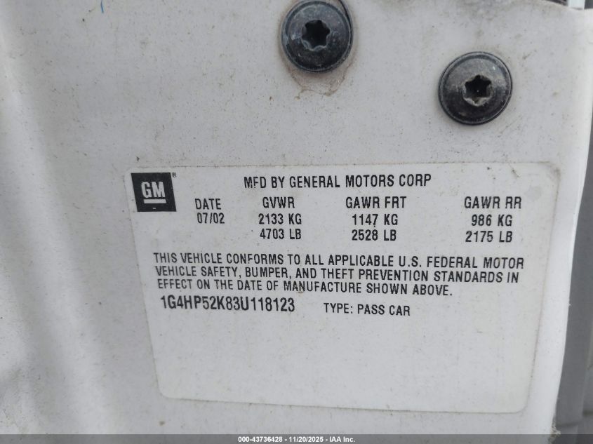 2003 Buick Lesabre Custom VIN: 1G4HP52K83U118123 Lot: 43736428