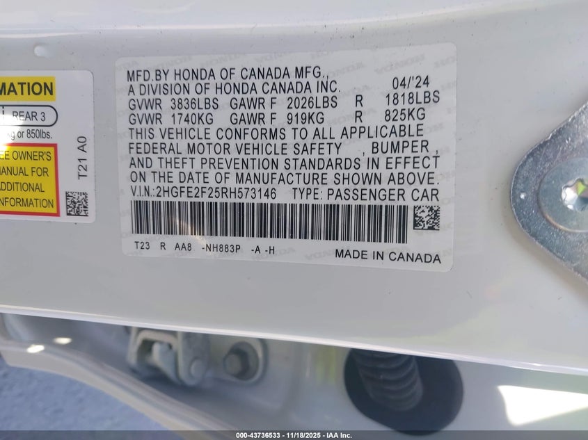 2HGFE2F25RH573146 2024 HONDA CIVIC photo no. 9