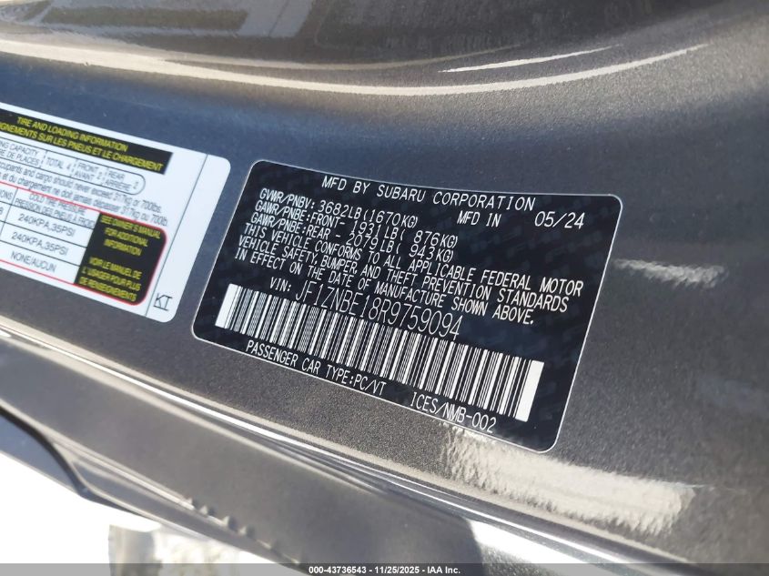 2024 Toyota Gr86 Premium VIN: JF1ZNBE18R9759094 Lot: 43736543