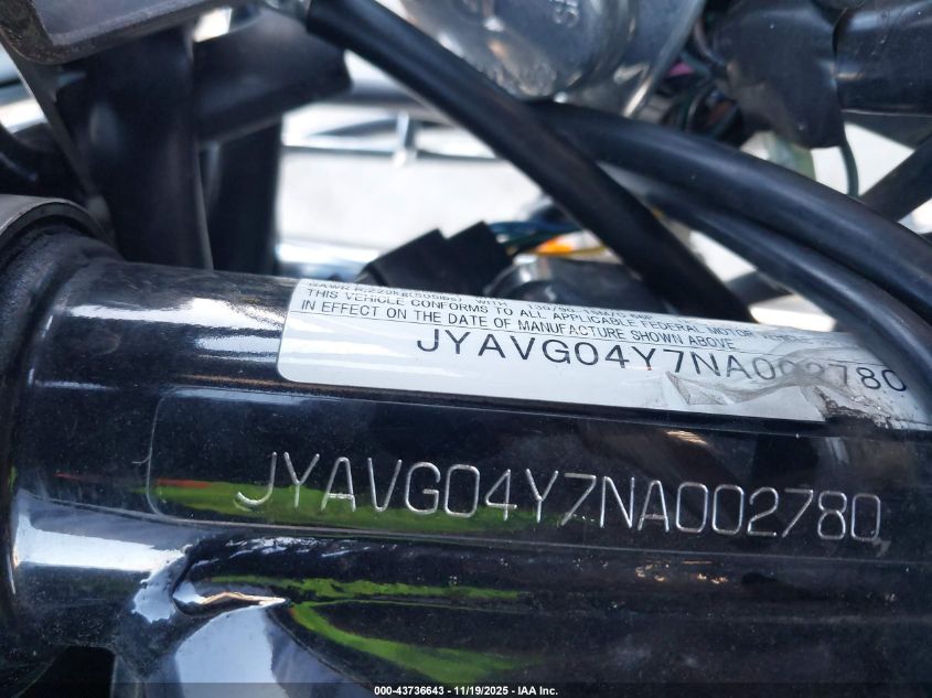 2022 Yamaha Xv250 C VIN: JYAVG04Y7NA002780 Lot: 43736643