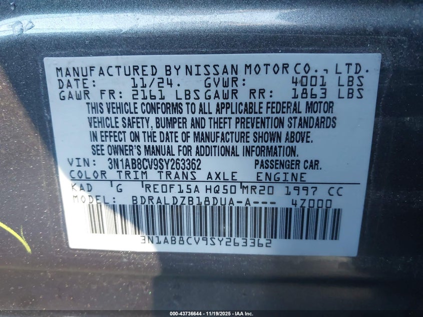 3N1AB8CV9SY263362 2025 NISSAN SENTRA photo no. 9