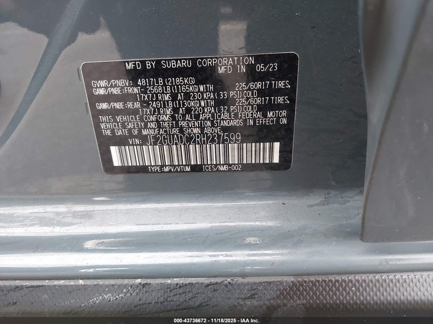 JF2GUADC2RH237599 2024 SUBARU XV photo no. 9