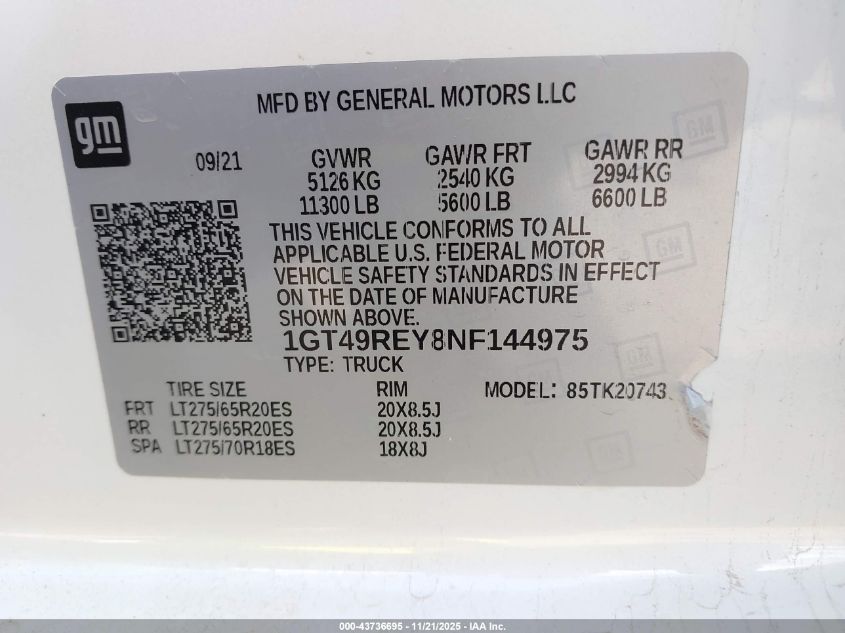 2022 GMC Sierra 2500Hd Denali VIN: 1GT49REY8NF144975 Lot: 43736695