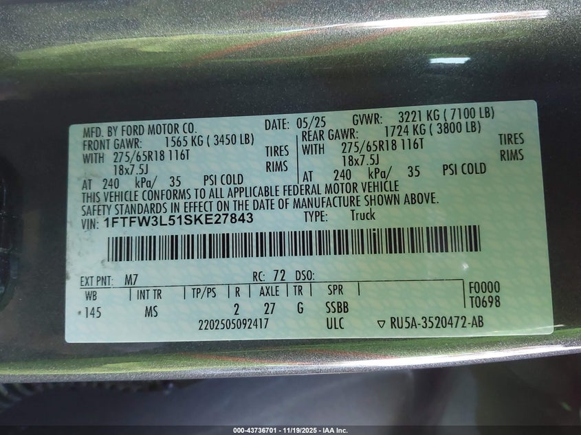 1FTFW3L51SKE27843 2025 FORD F-150 photo no. 9