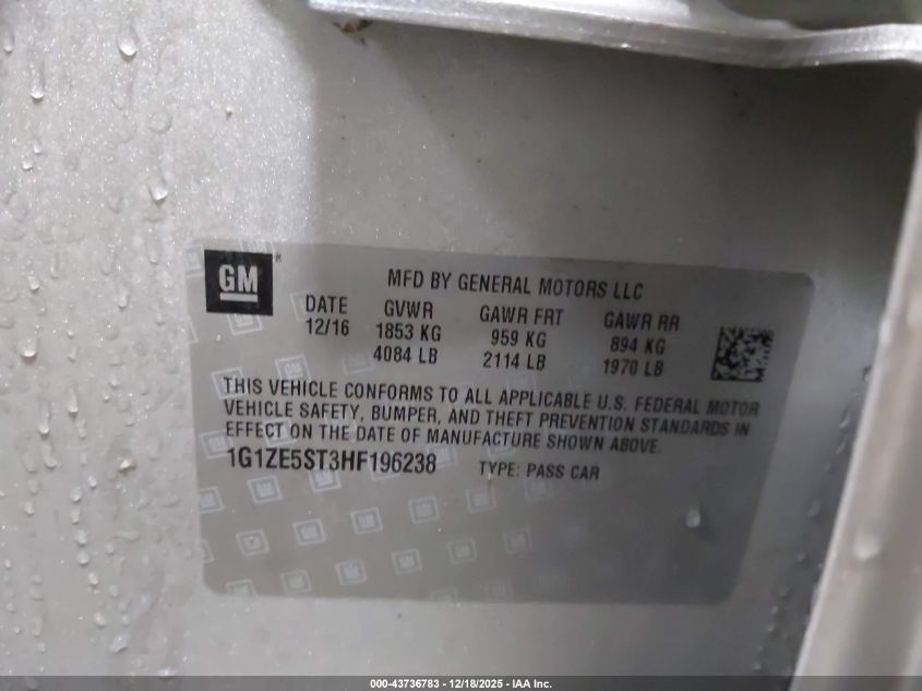 2017 Chevrolet Malibu 1Lt VIN: 1G1ZE5ST3HF196238 Lot: 43736783