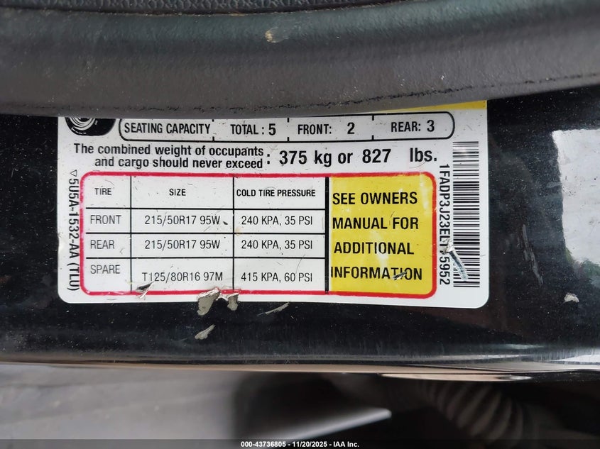 1FADP3J23EL175952 2014 FORD FOCUS photo no. 9