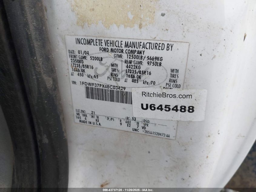2004 Ford F-350 Xl/Xlt VIN: 1FDWF37PX4EC03429 Lot: 43737128