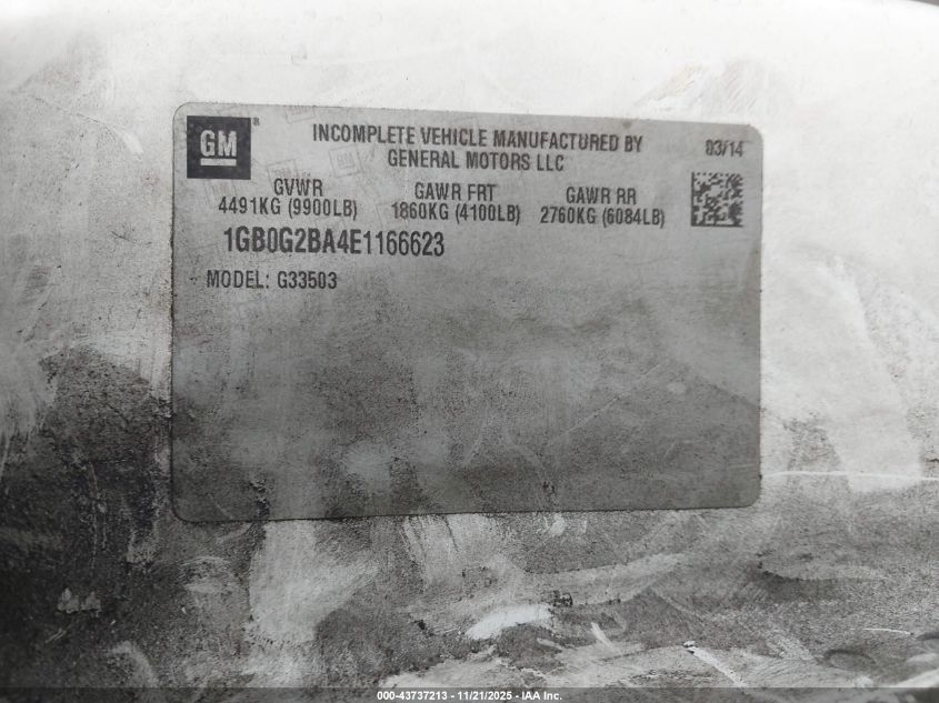 2014 Chevrolet Express Cutaway 3500 VIN: 1GB0G2BA4E1166623 Lot: 43737213