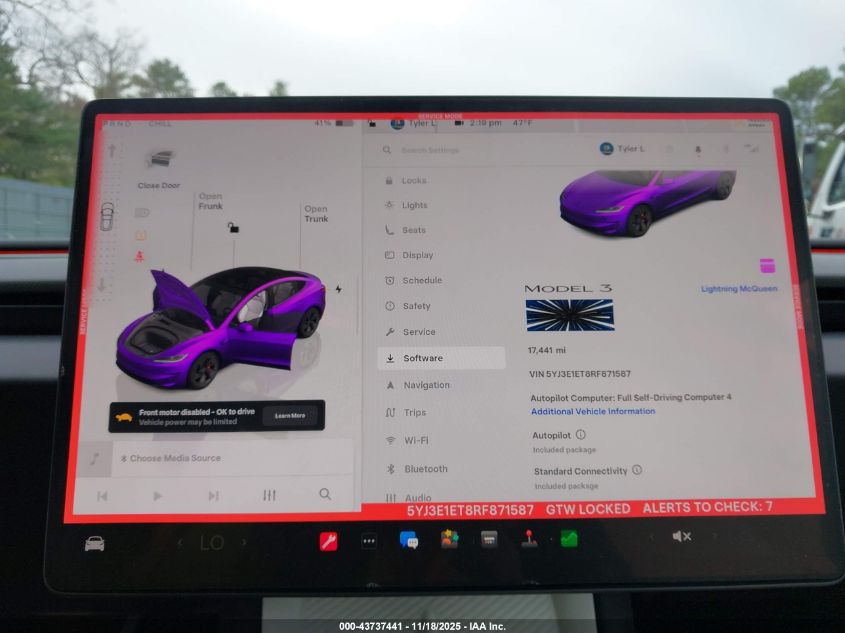 2024 Tesla Model 3 Performance All-Wheel Drive VIN: 5YJ3E1ET8RF871587 Lot: 43737441