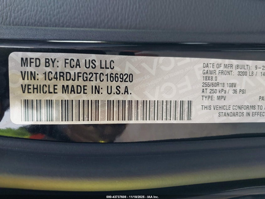 VIN 1C4RDJFG2TC166920 2026 DODGE DURANGO PURSUIT AWD