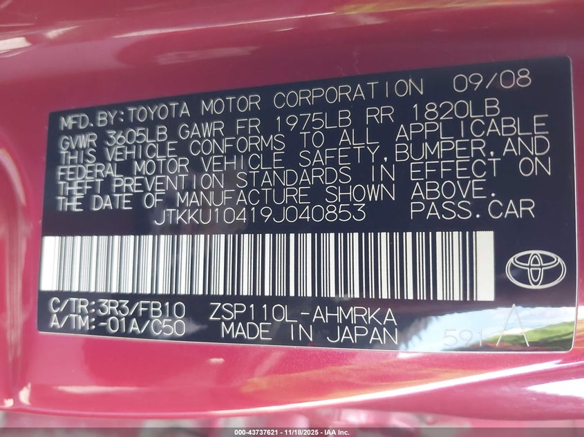 2009 Scion Xd VIN: JTKKU10419J040853 Lot: 43737621