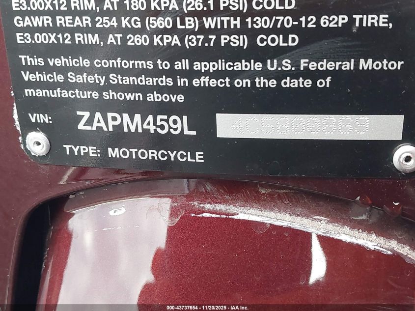 2012 Vespa Gts 300 Super VIN: ZAPM459L4C5800869 Lot: 43737654