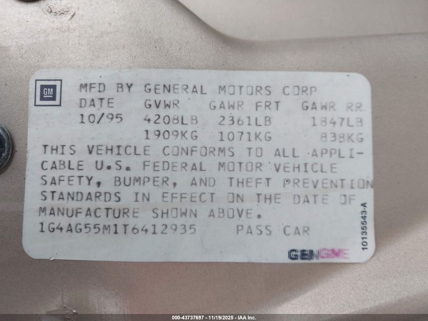 1996 Buick Century Special/Custom/Limited VIN: 1G4AG55M1T6412935 Lot: 43737697