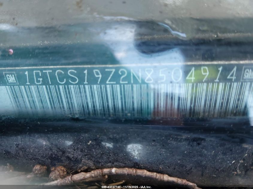 1992 GMC Sonoma VIN: 1GTCS19Z2N8504914 Lot: 43737740