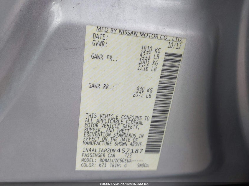 1N4AL3AP2DN457187 2013 NISSAN ALTIMA photo no. 9