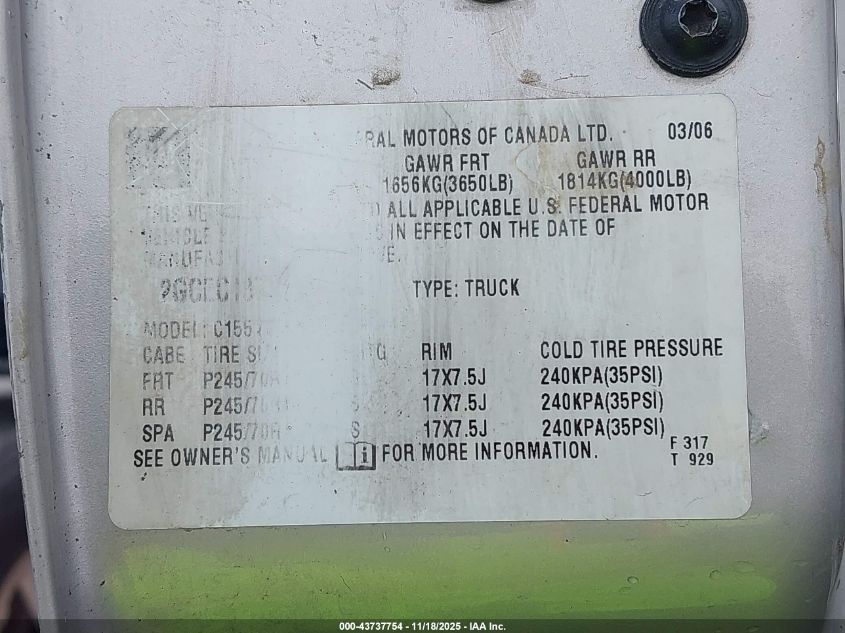 2006 Chevrolet Silverado 1500 Lt1 VIN: 2GCEC13Z261305641 Lot: 43737754