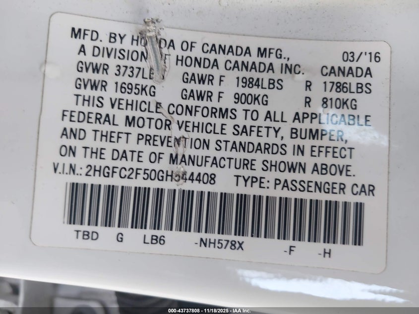 2HGFC2F50GH544408 2016 HONDA CIVIC photo no. 9