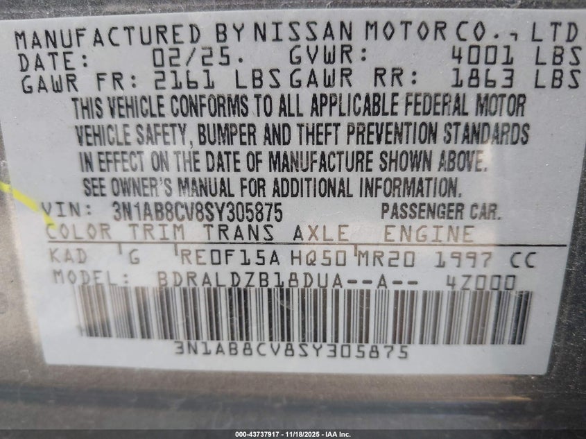 3N1AB8CV8SY305875 2025 NISSAN SENTRA photo no. 9