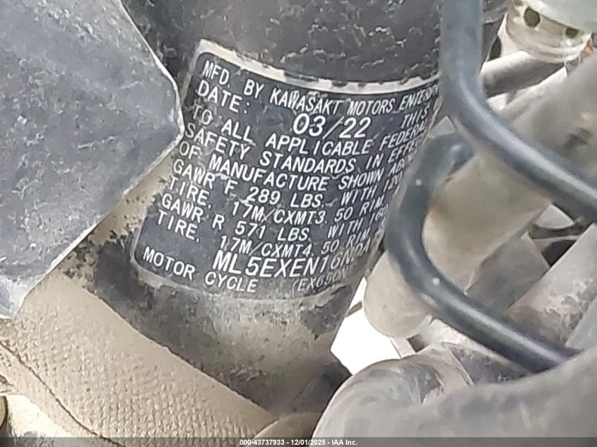 2022 Kawasaki Ex650 N VIN: ML5EXEN16NDA75251 Lot: 43737933