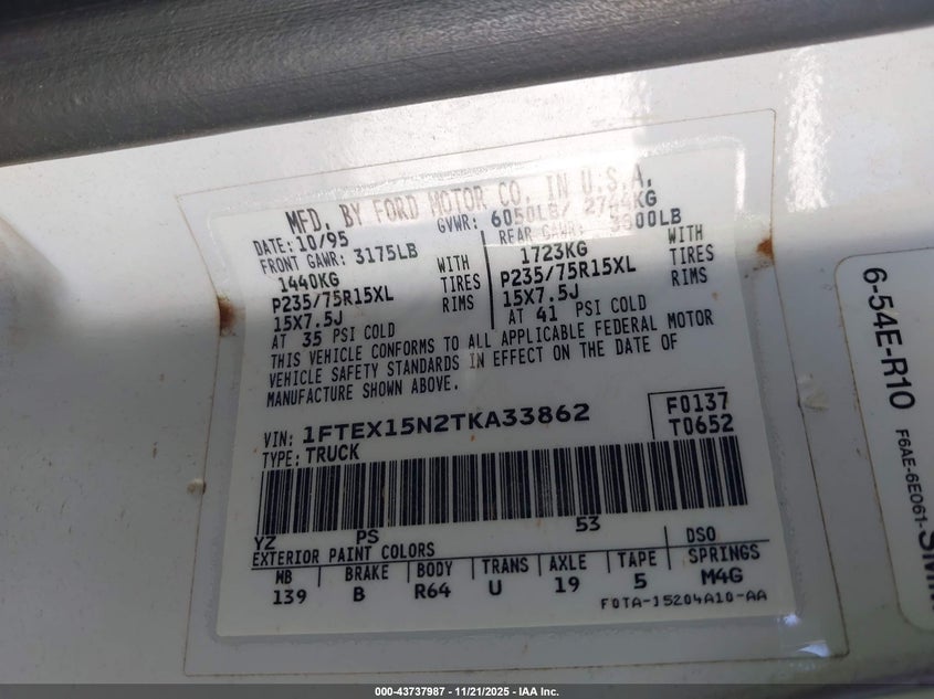 1FTEX15N2TKA33862 1996 FORD F-150 photo no. 9