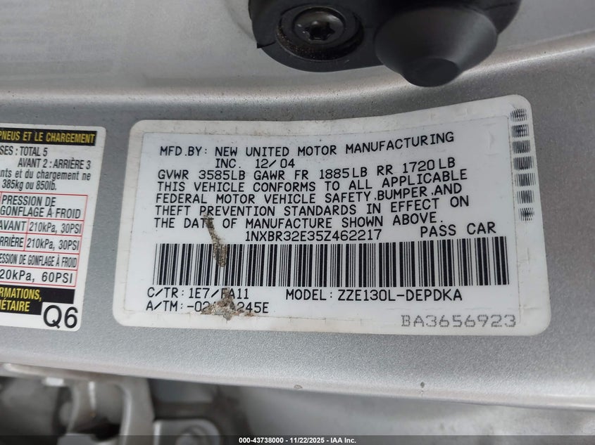 1NXBR32E35Z462217 2005 TOYOTA COROLLA photo no. 9