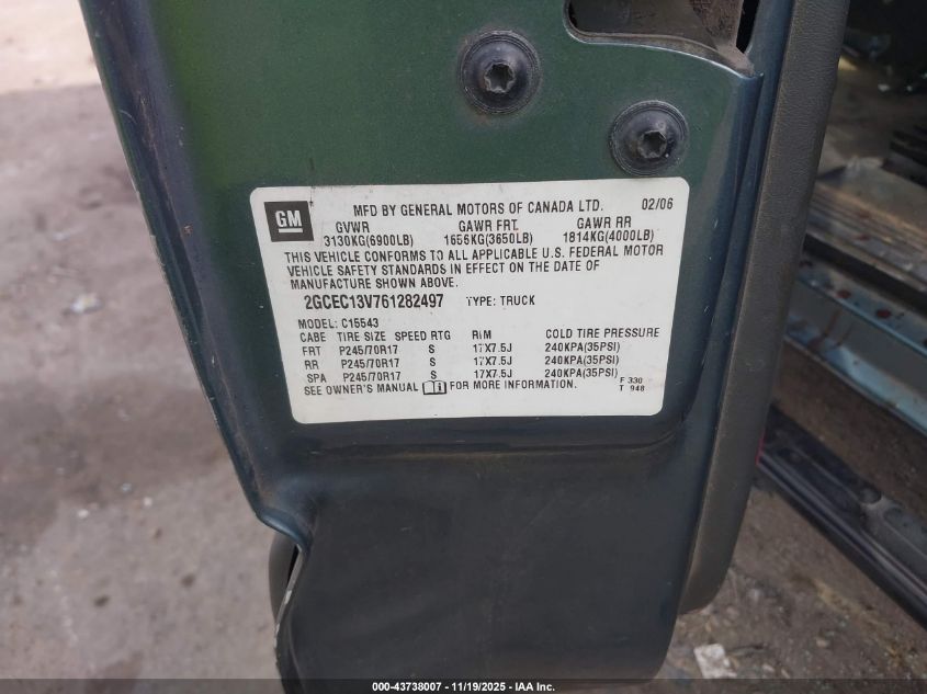 2006 Chevrolet Silverado 1500 Ls VIN: 2GCEC13V761282497 Lot: 43738007