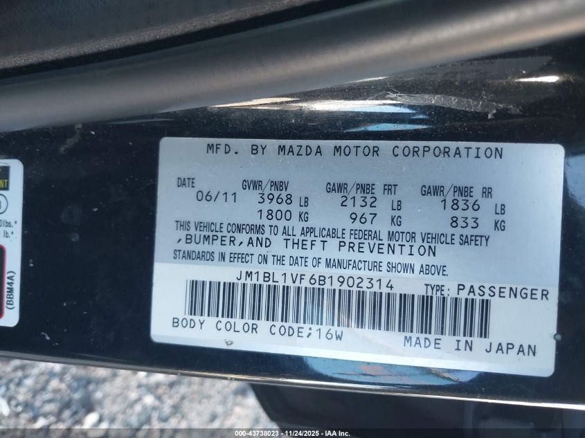 2011 Mazda Mazda3 I Touring VIN: JM1BL1VF6B1902314 Lot: 43738023