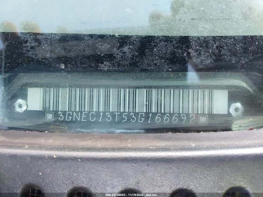 2003 Chevrolet Avalanche 1500 VIN: 3GNEC13T53G166692 Lot: 43738053