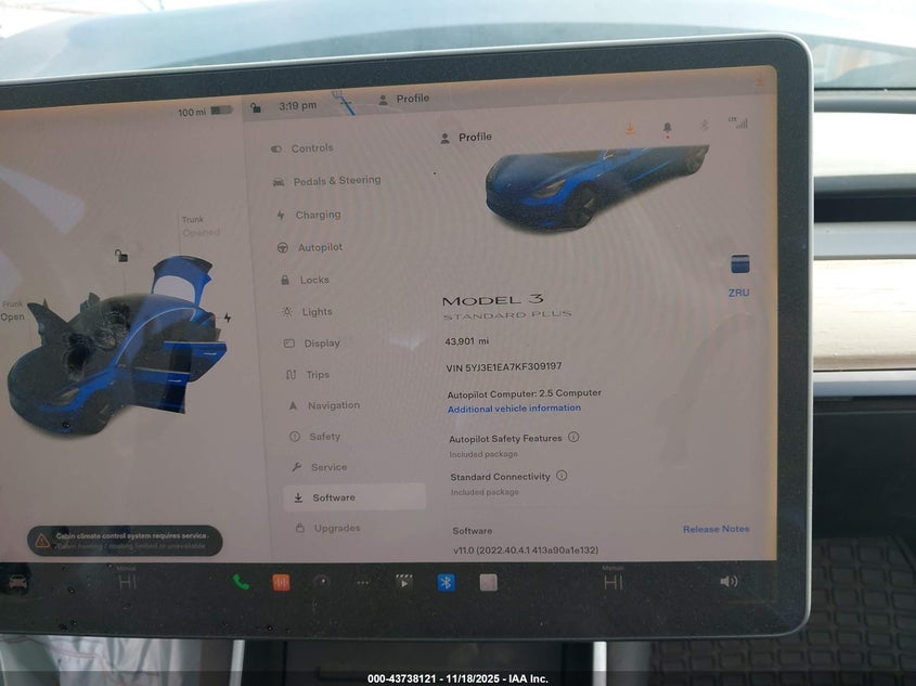 2019 Tesla Model 3 Long Range/Mid Range/Standard Range/Standard Range Plus VIN: 5YJ3E1EA7KF309197 Lot: 43738121