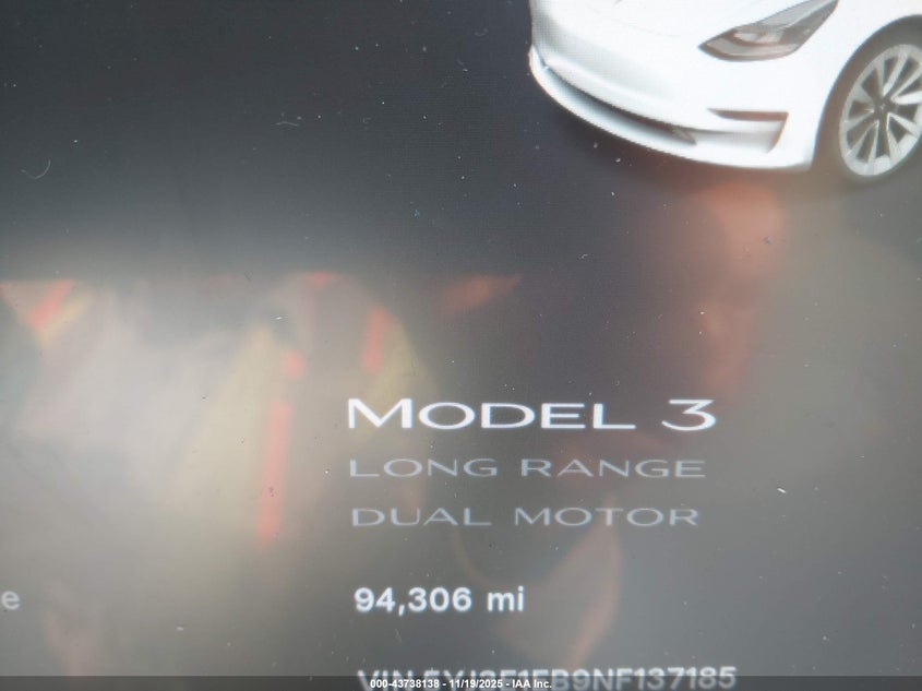 2022 Tesla Model 3 Long Range Dual Motor All-Wheel Drive VIN: 5YJ3E1EB9NF137185 Lot: 43738138
