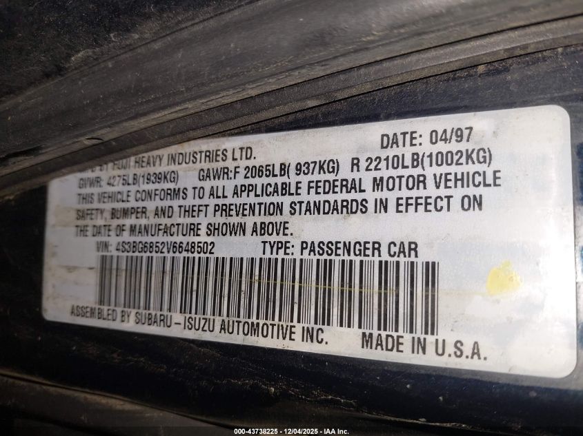 1997 Subaru Legacy Outback/Outback Limited VIN: 4S3BG6852V6648502 Lot: 43738225