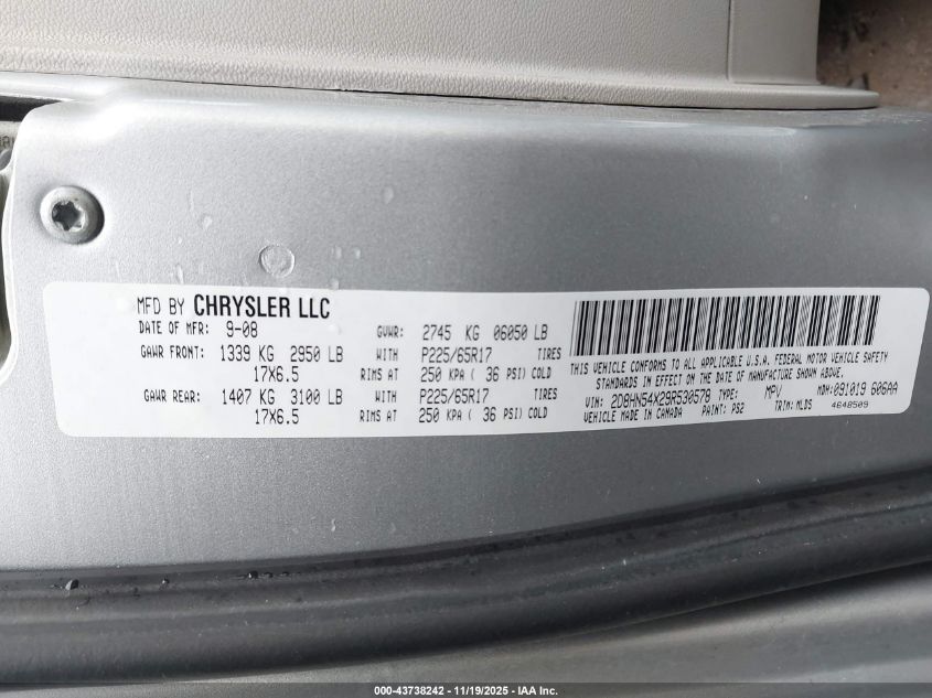 2009 Dodge Grand Caravan Sxt VIN: 2D8HN54X29R530578 Lot: 43738242