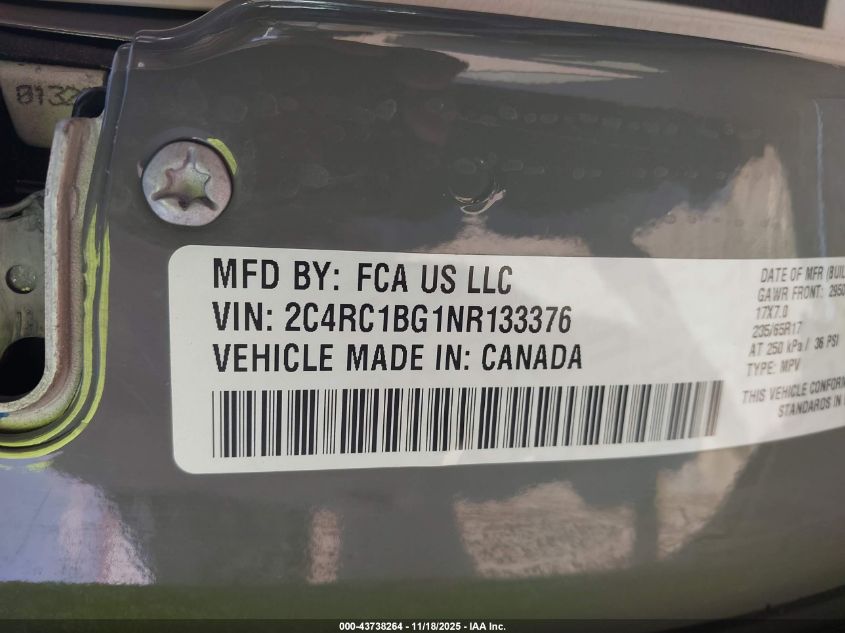2022 Chrysler Pacifica Touring L VIN: 2C4RC1BG1NR133376 Lot: 43738264